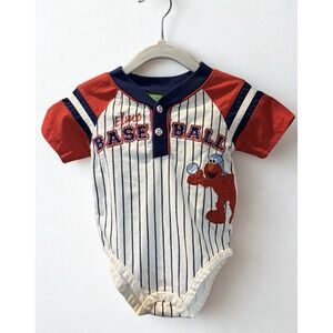 Vintage Sesame Street Elmo Baseball Striped Romper Short Sleeve size 6-9 Months